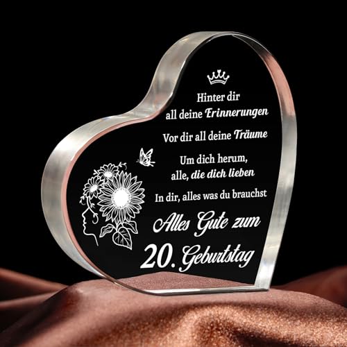 Giftasy Geschenk zum 20. Geburtstag Frauen - Acryl Herz Tischschmuck, 20 geburtstag deko, Geschenke Für 20 Jährige Frauen Beste Freundin Schwester Tochter Enkelin