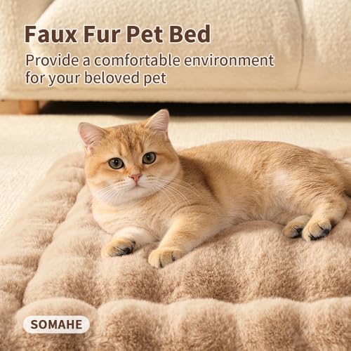 SOMAHE Soft Plush Cat Bed Mat, Machine Washable, Small 23x15 Latte Coffee | Machine Washable + Non-Slip Paw Bottom: soft cat mat stays fluffy and steadier on floors, couches, and cat trees. - Image 5