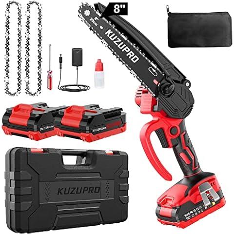 Motosierra Eléctrica KUZUPRO Mini Brushless con 2 Baterías 2.0Ah y 2 Cadenas Cover