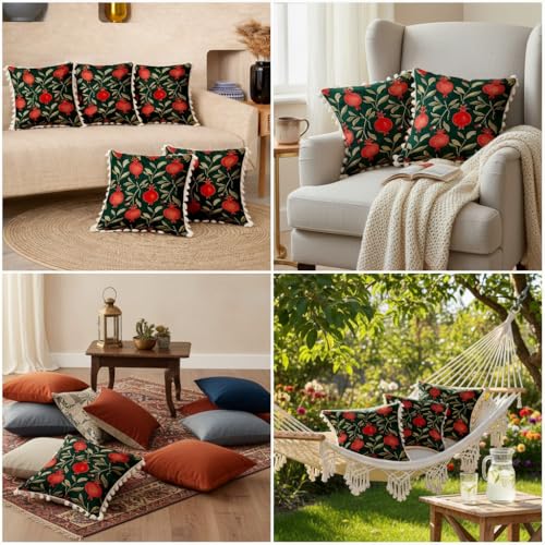 Image of STITCHNEST 'Little Meadow Series' Tassled Cushion Cover | Set of 2 | Floral Cushion Cover 16 inch x 16 inch