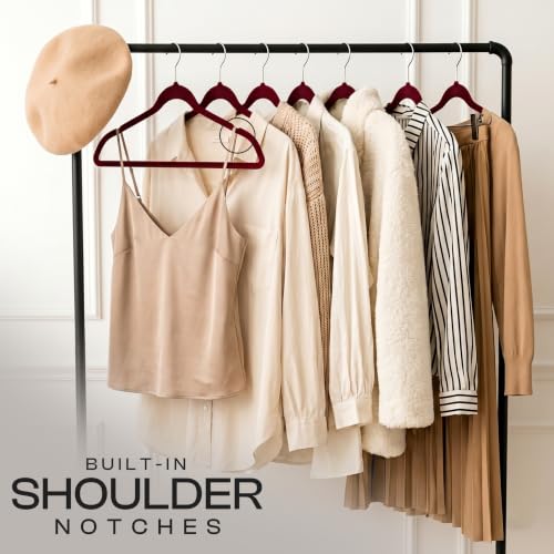 Image of Utopia Home Velvet Hangers, Burgundy, 20 Pack | Luxury Non-Slip Slim Pant & Coat Hangers, Strong Space-Saving Clothes Hangers with Pants Bar and 360 Swivel Hook