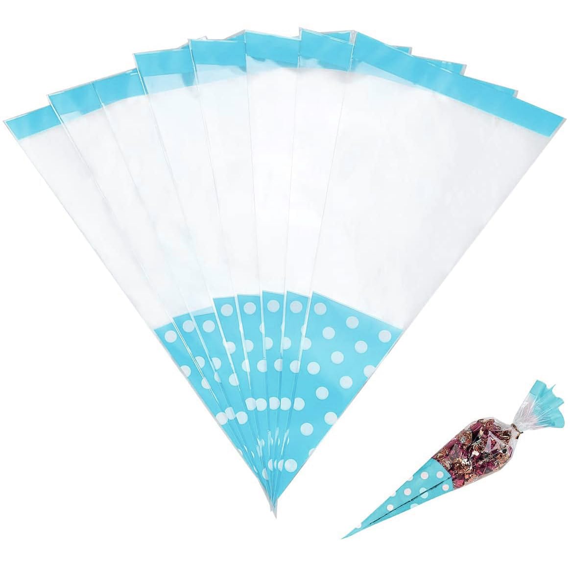 Van Der Linn Large Polka Dot Cellophane Cone Bags Cellophane Bags Twist Ties Party Sweet (Blue (1000pcs))