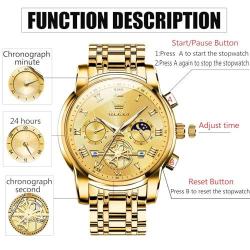 Image of OLEVS Watches for Men Chronograph Business Wrist Watches Analog Quartz Moon Phase Stainless Steel Waterproof Luminous Dress Watches