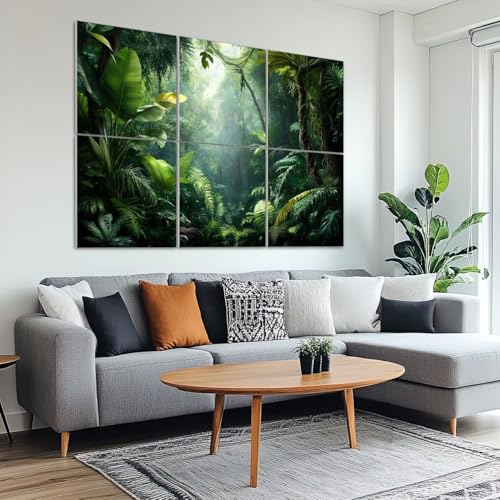 6 Pack Paneles Acústicos Artísticos Absorbentes de Sonido Selva Tropical Verde con Hojas de Palma, Paneles Decorativos para Pared Auto-Adhesivos para Estudios de Grabación y Oficina 72"x48" miniatura 6