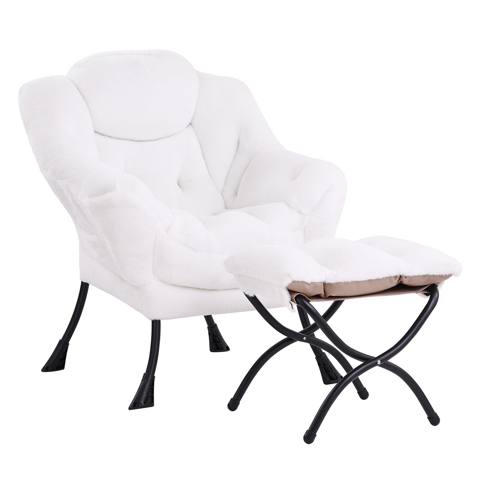 SESHINELL Lazy Chair with Ottoman, Modern Accent Chair Contemporary Lounge Leisure Sofa Chair with Armrests, Reading Chair and Folding Footstool Set for Living Room, Bedroom, Office