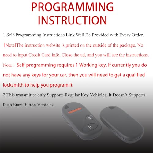 image for MechanMagic Key Fob Remote Replacement Fits for Honda Civic EX LX DX 2