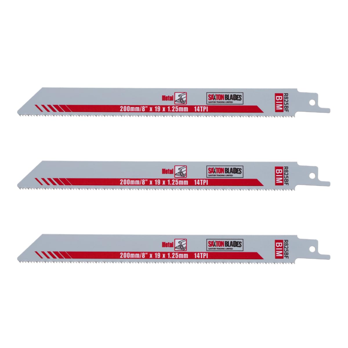 3x Saxton 200mm Heavy Duty Reciprocating Sabre Saw Metal Blades R825BF fits Bosch, Dewalt, Makita etc