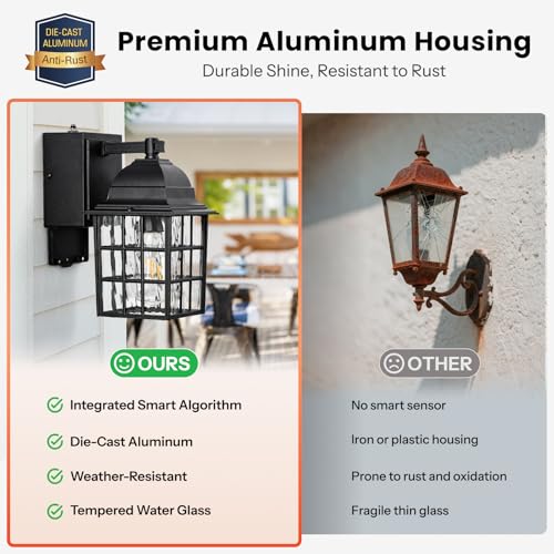 Image of Gleamz Dusk to Dawn Outdoor Porch Light with GFCI Outlet, Anti-Rust, Black