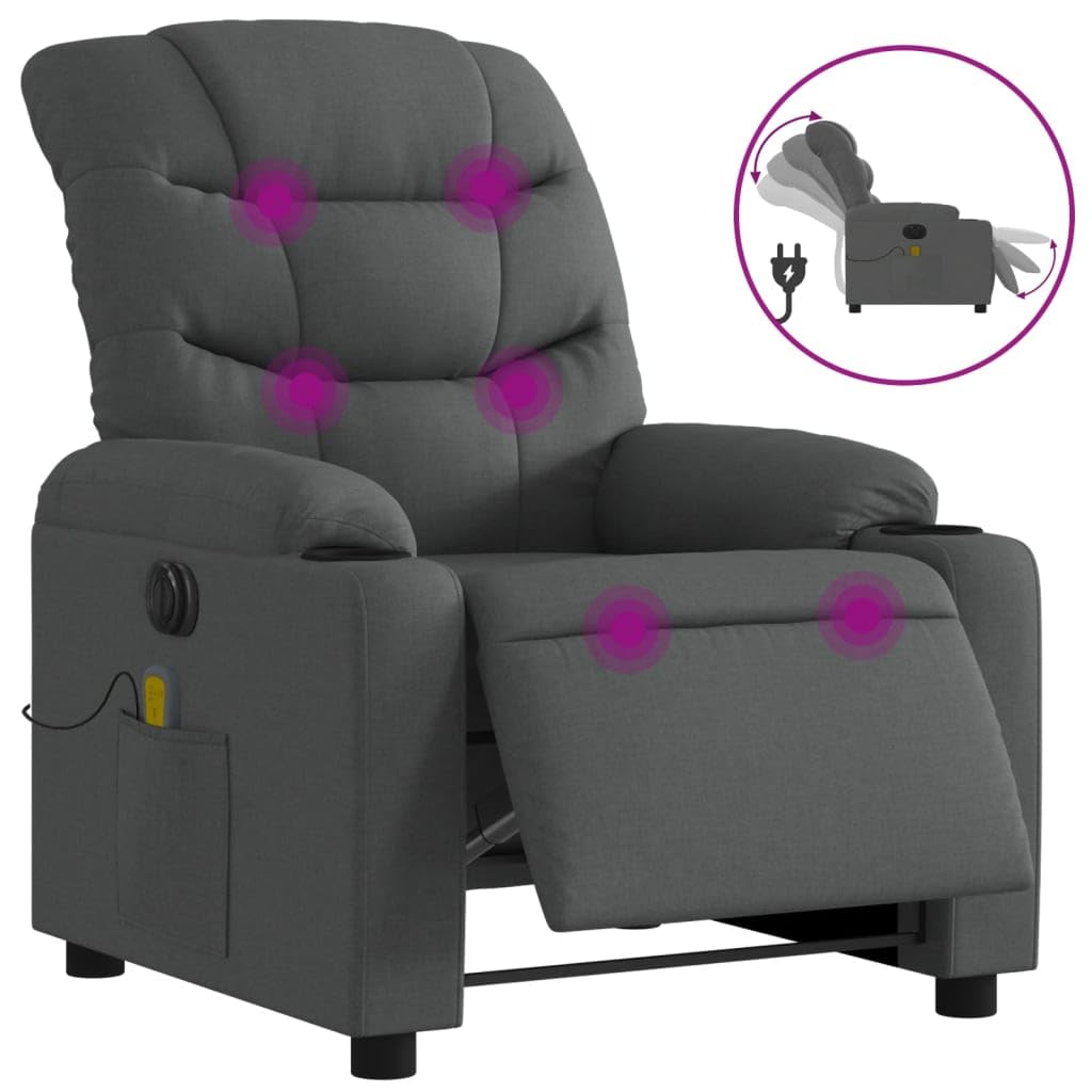 Sillón Reclinable de Masaje Eléctrico, Sillón Orejero Ajustable, Asiento para Personas Mayores, Tela Color Gris Oscuro