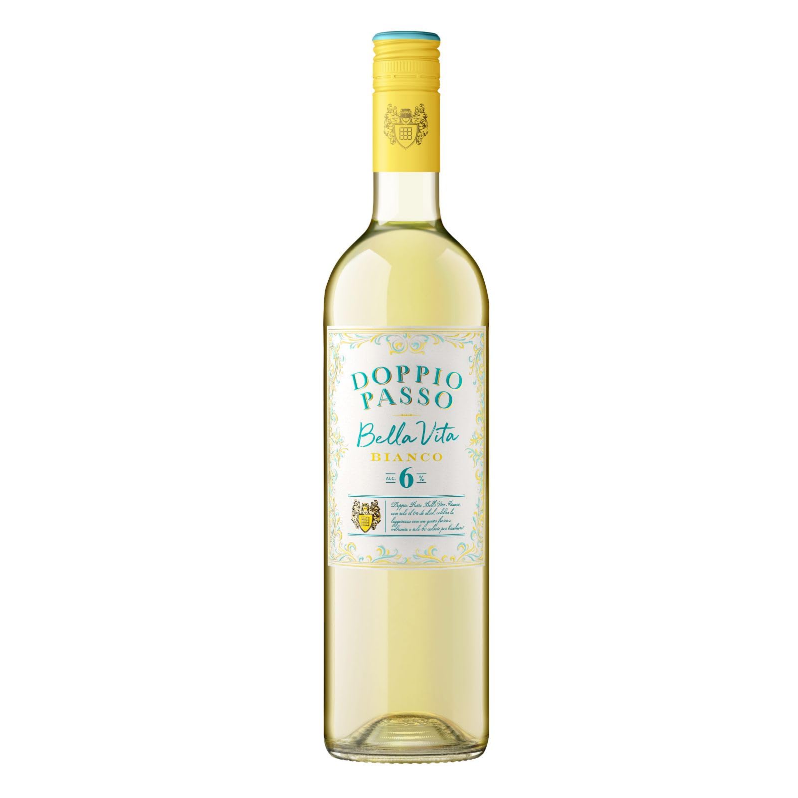 Doppio Passo Bella Vita Bianco 6x 0,75l - 6% Vol. | Italienischer Weißwein, harmonisch & leicht, teilweise entalkoholisiert, mit frischen Zitrus- & Birnennoten