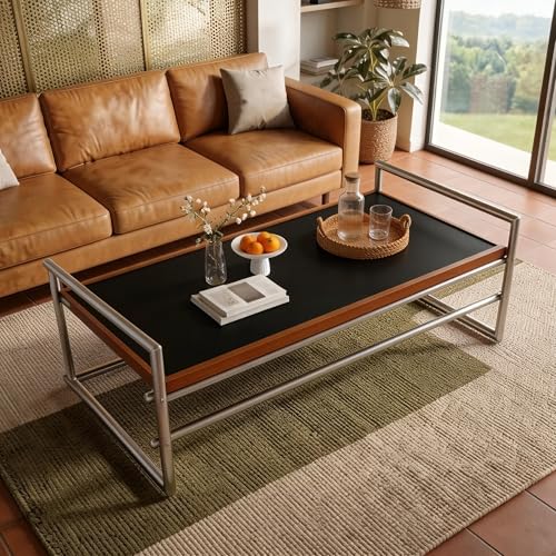 50' Lift Top Coffee Table, Convertible Adjustable Height Coffee Table Desk, Modern Minimalist Wood & Stainless Steel Center Table, Multifunctional Table for Living Room, Office & Small Spaces