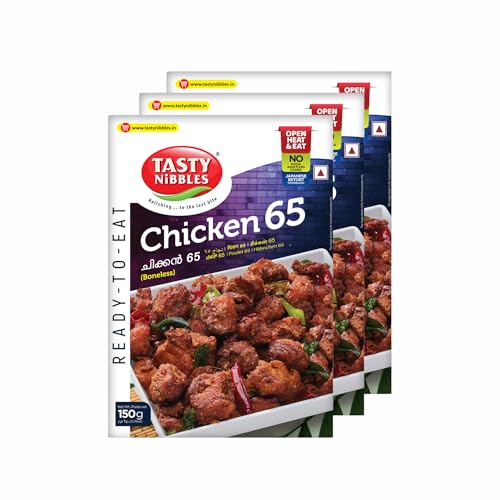 Image of TASTY NIBBLES Ready to Eat Chicken 65 | Kerala Special | Open Heat & Eat | Non-Vegetarian | No Added Preservatives | Japanese Retort Technology 150GM Pouch (Pack of 3)