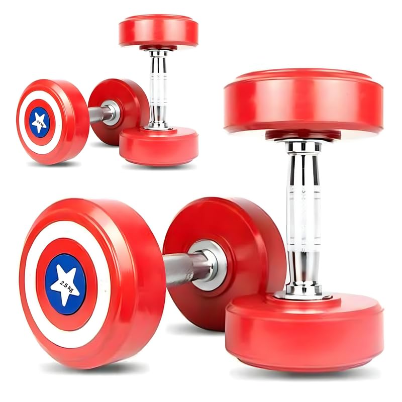 Gym Care Red Captain America Dumbbells Set for Home Gym 2.5 kg Cast Iron Handle 1 pair Dumbbells set fo Fitness Gym set Home Workout I Anti Skid Round Shape Rubber Dumbbell (2.5 kg x 2)-5 kg set (B0CTCV2BMT) Amazon Price History, Amazon Price Tracker