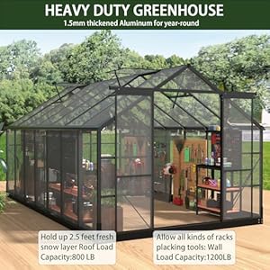 Polycarbonate greenhouses 8×14 ft green houses for outside with 4 adjustable roof vents walk in aluminum frame greenhouse for outdoor8x14ft  urban country home decor