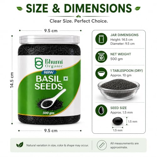 Image of Bhumi Organic Basil Seeds 500g | Sabja Seeds, Beat the Summer Heat, High Fibre, Omega 3