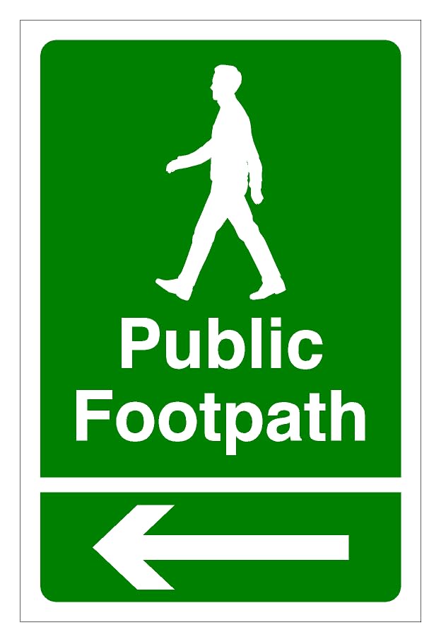 Public footpath left arrow, Safety sign -1.2mm Rigid plastic 300mm x 200mm