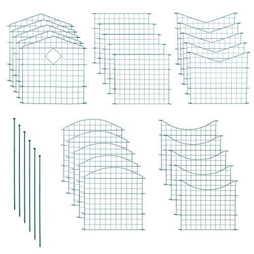 Teichzaun Set mit 5 Zaunelementen und 6 Befestigungsstäben, Welpanauslauf, Metall, Gartenzaun, Freigehege, Teich, Zaun, Set, 5 Elemente, Gitterzaun (Unterbogen)