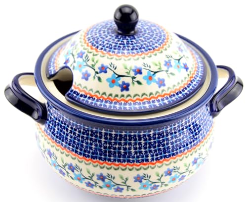 Polish Pottery Soup Tureen in Blue Blossom Pattern - 13.4 Cups Capacity - Handpainted Stoneware from Boleslawiec, Poland by Zaklady Ceramiczne