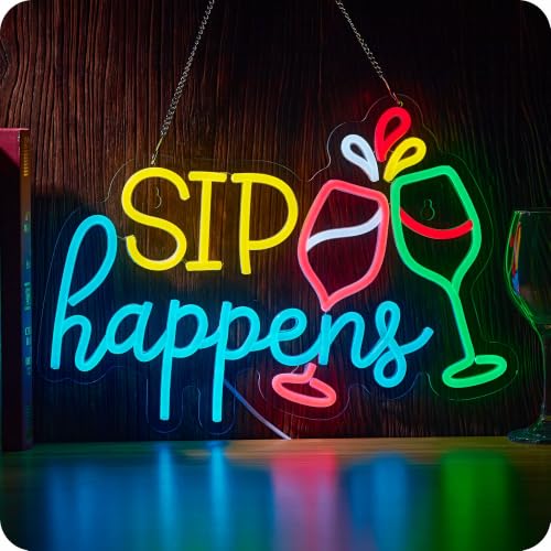 Image of Sip Happens Neon Sign Bar Sign Beer Wine LED Light Alcohol Beverages Decorx