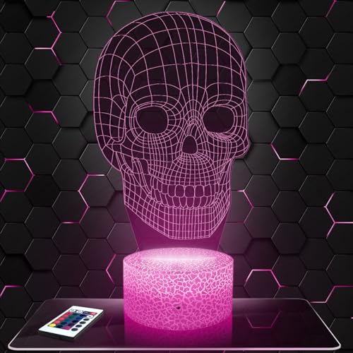 Lampephoto.fr - Lampe 3D Crâne, Veilleuse Tactile Led Illusion, Effet Hologramme 3D, Idée Cadeau Noël Anniversaire Garçon et Fille, Décoration Chambre...