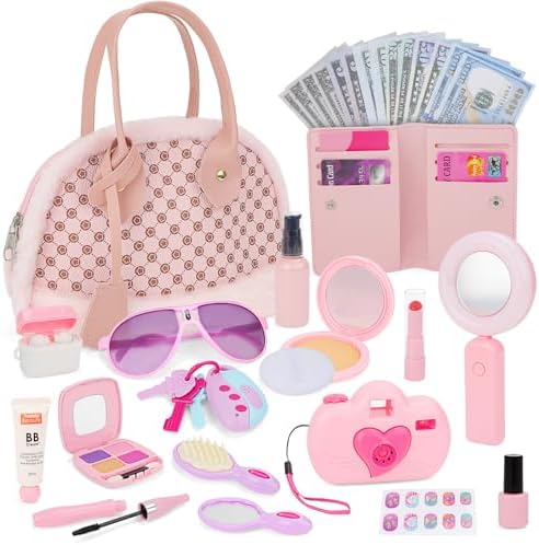 Play Purse for Little Girls, Toddler Purse with Toy Camera Includes Handbag, Wallet, Pretend Make up Birthday Gift for Kids Girls 3 4 5 6 +