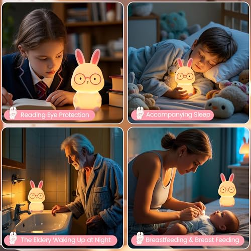 Image of FAMIDUO Bunny Night Light for Nursery, Safe Silicone Touch Lamp with Timer | 7-color Changing Rechargeable RGB LED lamp, 3-level Dimmable 30-min Auto-off.Easter Gifts for Kids,Bbay Bedroom Decor