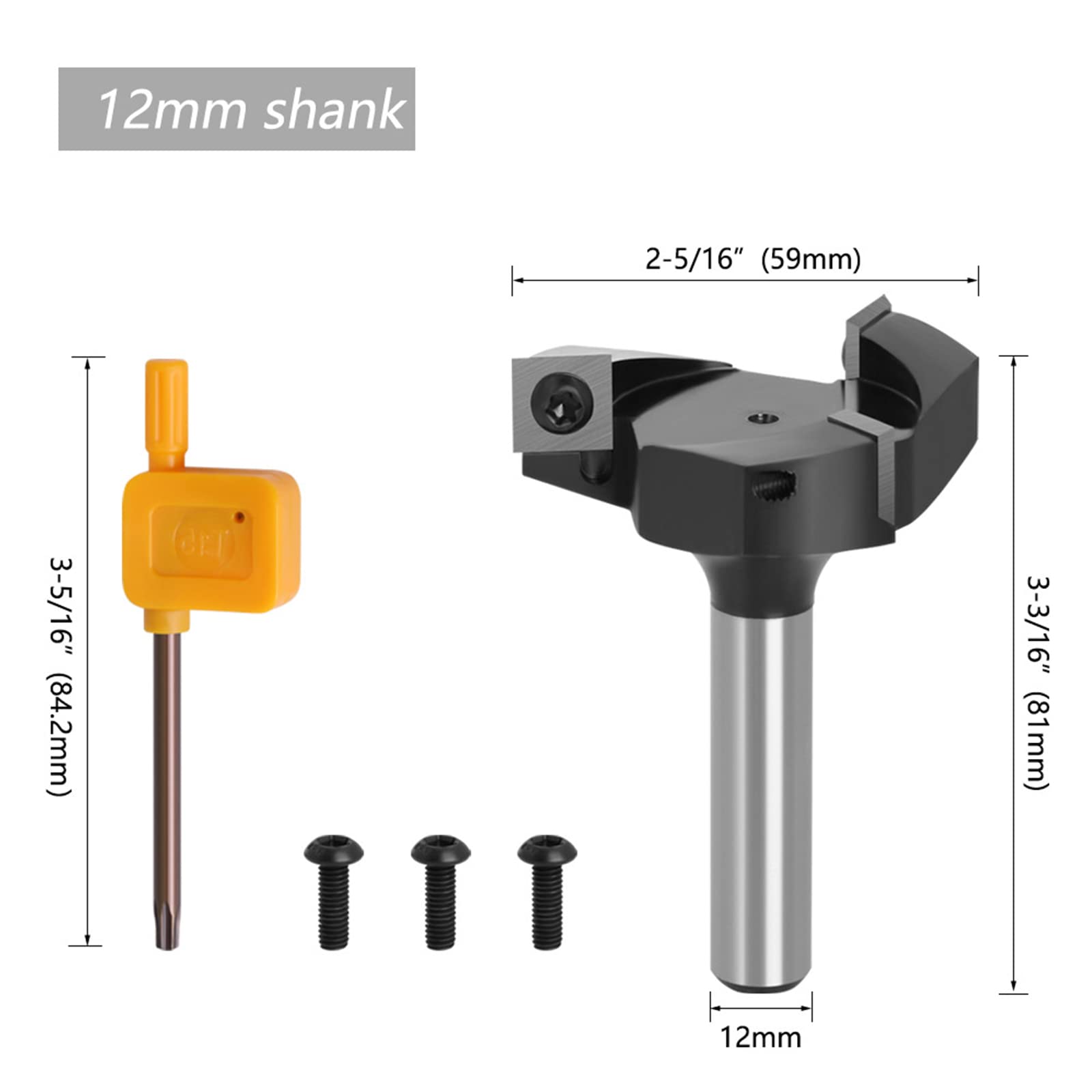 Durable - Punta per fresa a 3 lame per fresa a 3 lame con gambo da 8 mm e 12 mm, per fresa a inserto per superfici W, gambo da 8 mm, 12 mm, fresa a 3 lame