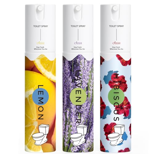 Toilet Spray, Bathroom Odor Eliminator, 3 Pack, 1 fl oz Each, Up to 150 Uses, Travel Size, For Home and Travel, Essential Oils Freshener Spray, Lemon, Hibiscus, Lavender