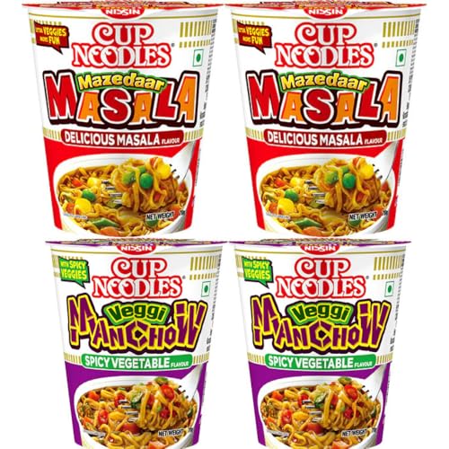 Image of Nissin Cup Noodles Variety Pack - Mazedaar Masala & Veggie Manchow Instant Noodles Combo | Ideal for Travel & Adventures | Quick, Flavorful Snack On-the-Go | 45g Each (Pack of 2)