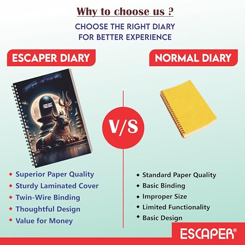 Image of ESCAPER Shiv Ji Diary Student Notebooks, A5 Size, 160 Ruled Notebook Designer Office Diary For Executive, Gift, Note Taking, Notepad For Writing (1, Shiv Ji Design 1)