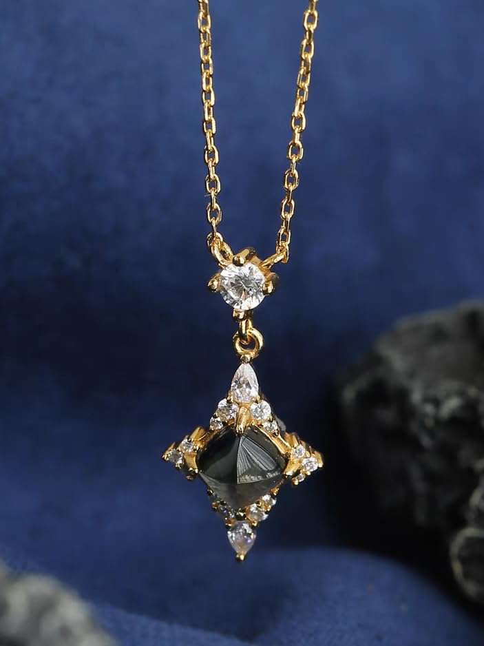 Kemstone Star Necklace Gift for Her – Roche Limit Celestial Jewelry | 925 Silver Gold-Plated with London Blue Topaz, Birthstone Jewelry for women 18"2