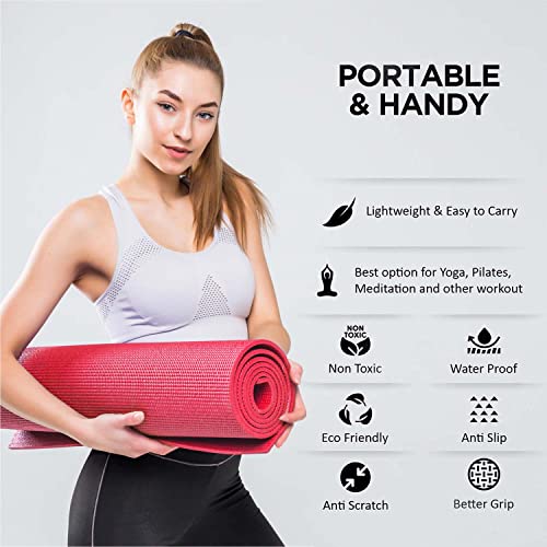 Image of Vector X Anti Skid PVC Exercise Yoga Mat for Men & Women, Extra Thick Mat for Workout Yoga Fitness and Pilates, Anti Tear Anti Slip For Home & Gym Use, Sizes - 4mm /6mm, (4MM, RED)