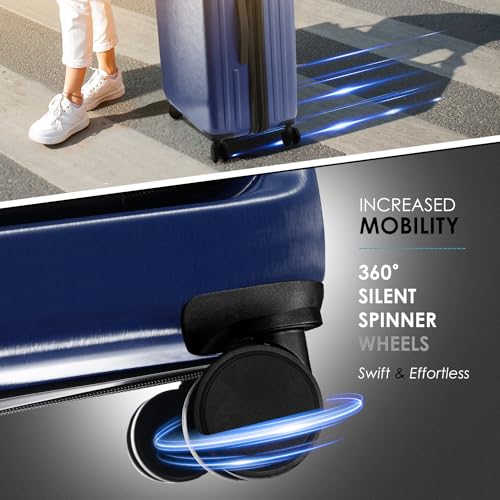 Image of 22 Inch Carry On Luggage, Carry On Suitcase with Wheels, Hardside Luggage Carry-On, Expandable Navy Small Suitcase, Hard Shell Carry-on Luggage, Spinner Luggage with Cosmetic Bag