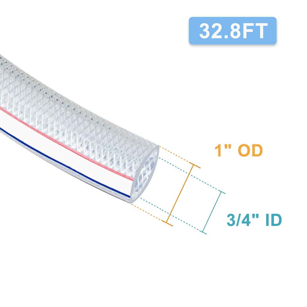 Ququyi Tubo de PVC flexible trenzado transparente de 3/4 pulgadas de diámetro interior x 1 pulgada OD suave para cuatro estaciones, manguera de vinilo reforzada para descarga de agua y transferencia
