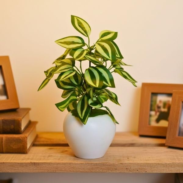 Image of fancymart Artificial Plant Leaves in Apple Pot (30 cm Height) | Small Potted Plant for Office Desk | Home Decor for Living Room | Cafe & Restaurant Table Decoration