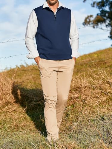 Makkrom Mens Quarter Zip Sleeveless Golf Vest Pullover Stand Collar Casual Vests Outerwear3