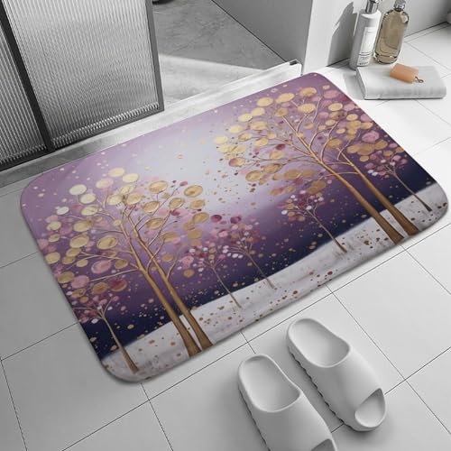 Felpudo De Entrada Felpudo Atrapar Suciedad Tapete para Puerta Suave Alfombra Puerta para Cocina Entrada Casa Exterior 40X60Cm Alfombra De Baño Árboles Morados Y Dorados - Navidad Feliz Navidad