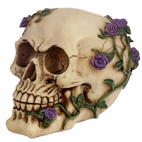 Puckator ALATOR Skull with Purple Rose, Multi, Height 11cm Width 9.5-10.5cm Depth 14cm
