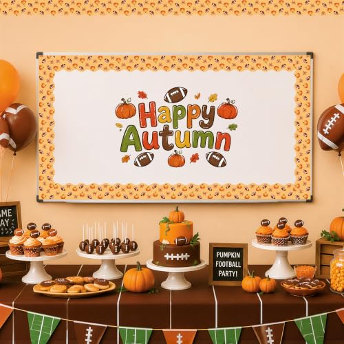 Image of BeYumi Fall Orange Border Trim - 65ft Pumpkin Rolled Border Classroom Decor | Autumn Thanksgiving Pumpkin Bows Football Bulletin Board Border Set School Classroom Chalkboard Home Harvest Party Decoration