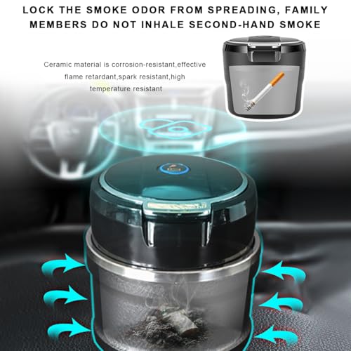 Image of 2 PCS Car Ashtray with Lid, Detachable Auto Smokeless Ash Tray with LED Blue Light, Portable Ashtray for Vehicle Cup Holder and Air Vent Home Office, Interior Car Accessories (Black)