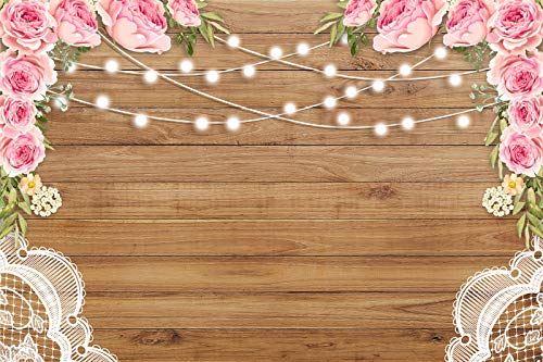 Qinunipoto 2.5m*1.8m花ウッドレース素朴な背景結婚式の花の写真撮影の背景木の板の床ブライダルシャワーベビー誕生日パーティーバナー