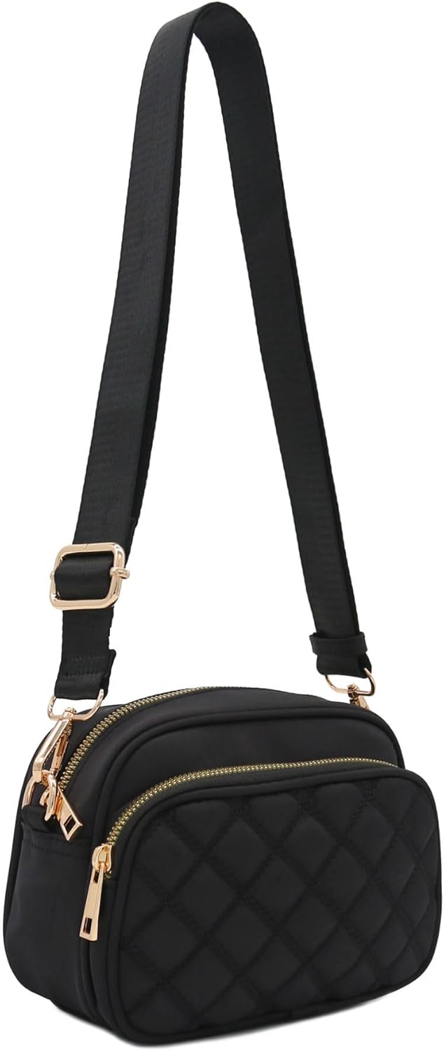 FashionPuzzle Quilted Nylon Crossbody Bag with Wide Strap - Image 4