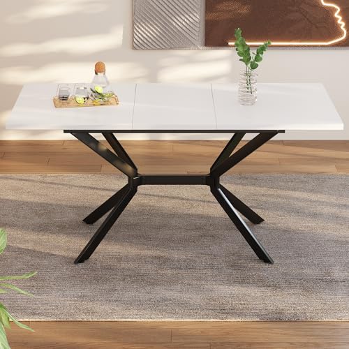 Merax Table de Salle à Manger Extensible Blanche 120/160 x 80 cm, Table de Salle à Manger Rectangulaire Moderne, 4 à 6 Personnes, Blanc + Noir
