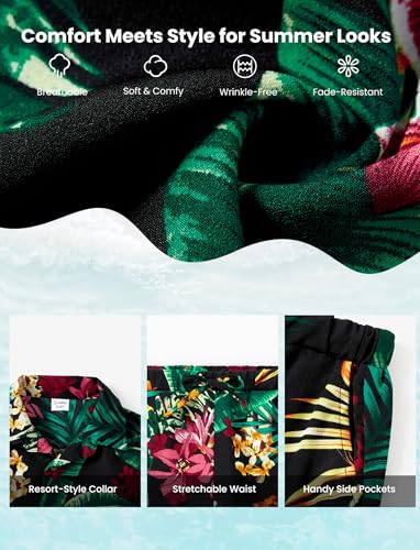 PATPAT Family Matching Outfits Hawaiian Dad and Me Beach Tropical Plant Allover Flower Print Shirt and Shorts Set4