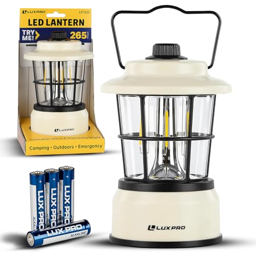 LUXPRO Retro LED Lantern - Battery-Powered Emergency Lantern - Water Resistant - Bright LED Lamp for...