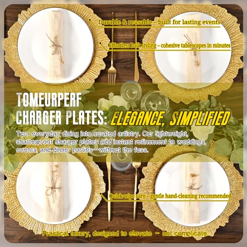 Tomeurperf Gold Charger Plates Bulk 100Pcs - 13" Elegant Gold Chargers for Dinner Plates, Wedding & Event Decorative Charger Plates Set by Tomeurperf - Image 7