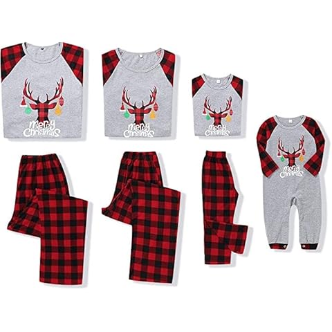 SANMIO Christmas Family Pajama Sets Matching Sleeve Blouse + Plaid Long Pants Nightwear Festival Outfits for Dad Mom Kids Girls Boys Baby Cover