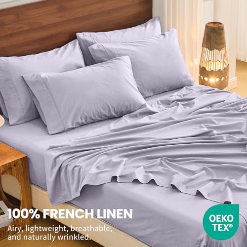 Image of Bedlifes 100% French Linen King Bedding Set - 18-24 inch Extra Deep, 6-Piece | Soft & Durable, Breathable & Cooling, Flax Linen Sheet, OEKO-TEX Certified, Moisture Wicking, Easy Care, Machine Washable