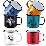 TeamFar Coffee Mug, 16 oz Multi Colors Enamel Tea Mug Set of 6, Camp Drinking Cups with Patterns for...