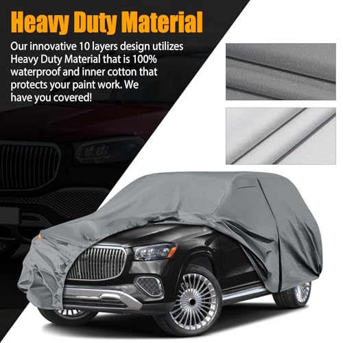 Image of Waterproof Premium Car Covers Replace for 2006-2024 Mercedes Benz GL /GLS Class 450, 10 Layers Heavy Duty All Weather Car Cover with Zipper Door, Windproof Bands for Snow Rain Dust Protection
